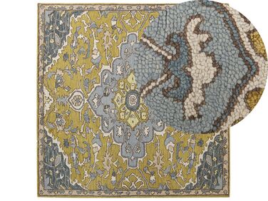 Vlněný koberec 200 x 200 cm žlutý/modrý MUCUR