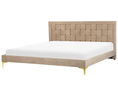 Łóżko welurowe 180 x 200 cm beżowoszare LIMOUX