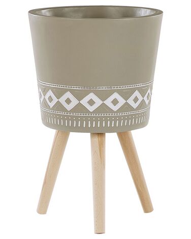 Vaso para plantas com pernas de madeira em cerâmica taupe 41 x 41 x 63 cm ARTA
