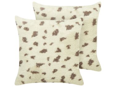 Set of 2 Faux Fur Cushions 45 x 45 cm Beige KASRA