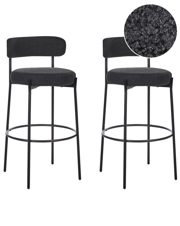 Conjunto de 2 sillas de bar de bouclé negro ALLISON_913903
