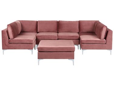 6 personers u-sofa med fodskammel lyserød velour EVJA