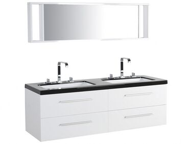 Badrumsmöbler väggskåp spegel och 2 tvättställ vit MALAGA
