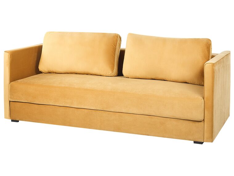 Velvet Sofa Bed with Storage Yellow EKSJO Beliani.co.uk