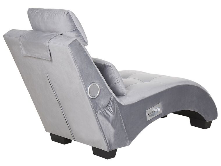 Velvet Chaise Lounge with Bluetooth Speaker USB Port Grey SIMORRE