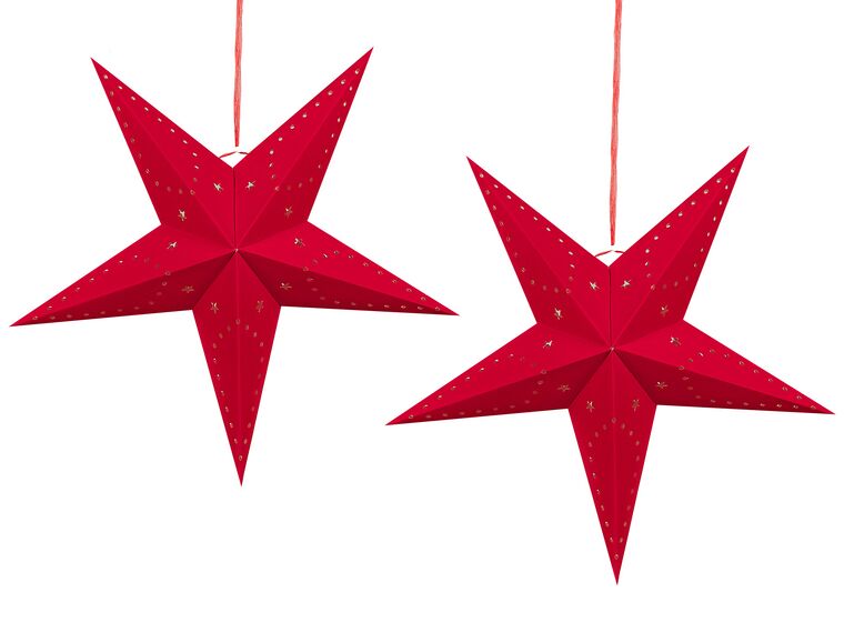 Set of 2 LED Hanging Velvet Paper Stars 60 cm Red MOTTI_835564