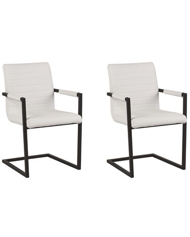 Conjunto de 2 sillas de comedor de piel sintética blanco crema/negro BUFORD