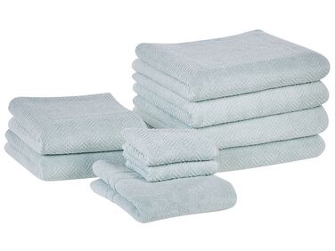 Set of 9 Cotton Terry Towels Mint Green MITIARO