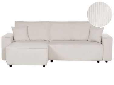 Canapé-lit d'angle à droite en velours côtelé blanc cassé ABACKA