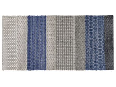 Teppich Wolle grau / blau 80 x 150 cm Streifenmuster Kurzflor AKKAYA