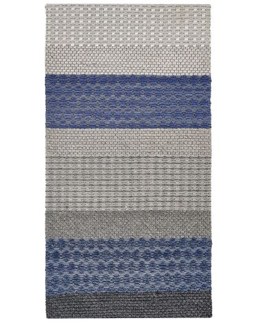 Teppich Wolle grau / blau 80 x 150 cm Streifenmuster Kurzflor AKKAYA