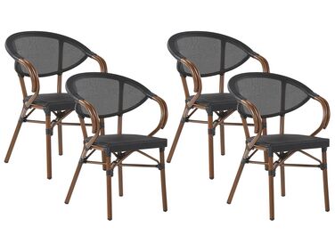Zestaw 4 krzeseł ogrodowych ciemne drewno z czarnym CASPRI