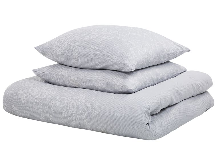 Cotton Sateen Duvet Cover Set Flower Pattern 220 x 240 cm Grey