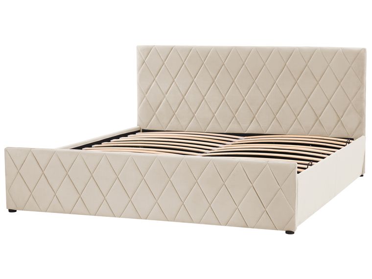 Beliani Lit double en velours beige 160 x 200 cm LUBBON | Leroy Merlin Beliani Lit double en velours beige 160 x 200 cm LUBBON | Leroy Merlin