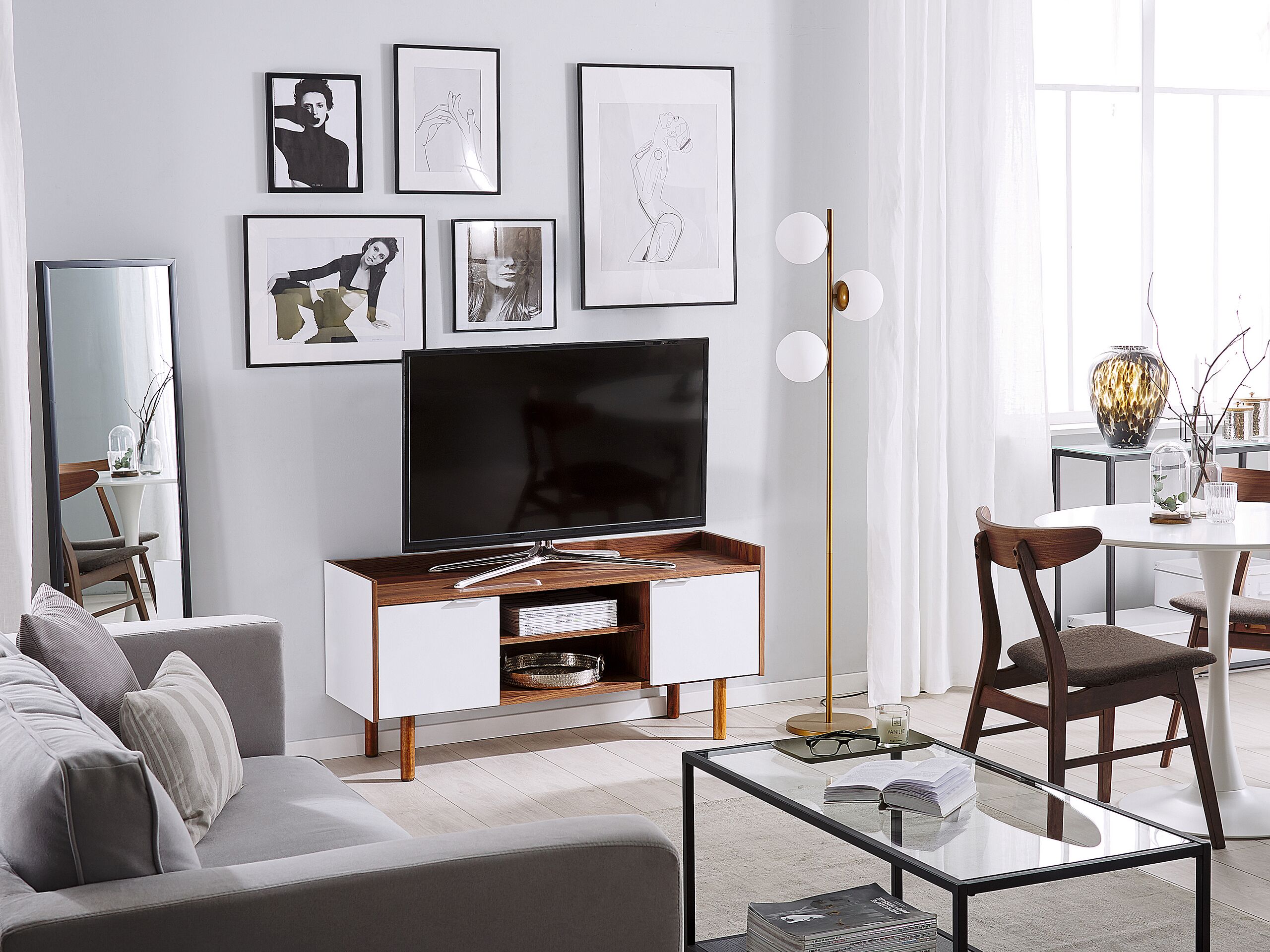 Móvel de TV branco com castanho escuro MADERA