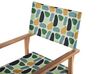 Set of 2 Acacia Folding Chairs and 2 Replacement Fabrics Light Wood with Off-White / Geometric Pattern CINE_819307