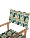 Conjunto 2 cadeiras madeira clara e 2 lonas creme e padrão geométrico CINE_819307