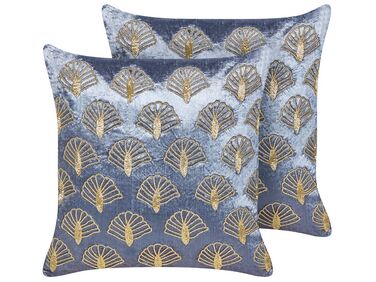 Set of 2 Embroidered Velvet Cushions Seashell Pattern 45 x 45 cm Violet PANDOREA