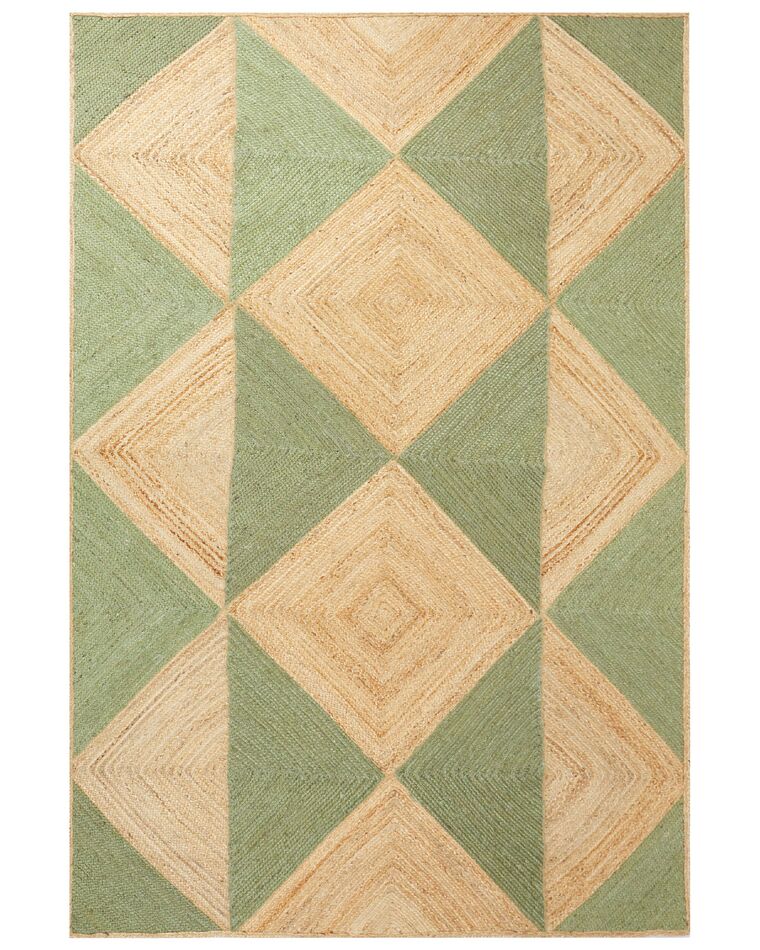 Teppich Jute beige / grün 200 x 300 cm geometrisches Muster Kurzflor CALIS_903938