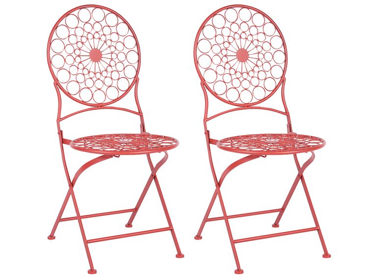 Set of 2 Metal Garden Folding Chairs Red SCARIO _856031
