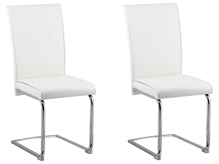 	Conjunto de 2 sillas de comedor de piel sintética blanco crema/plateado ROVARD_790102