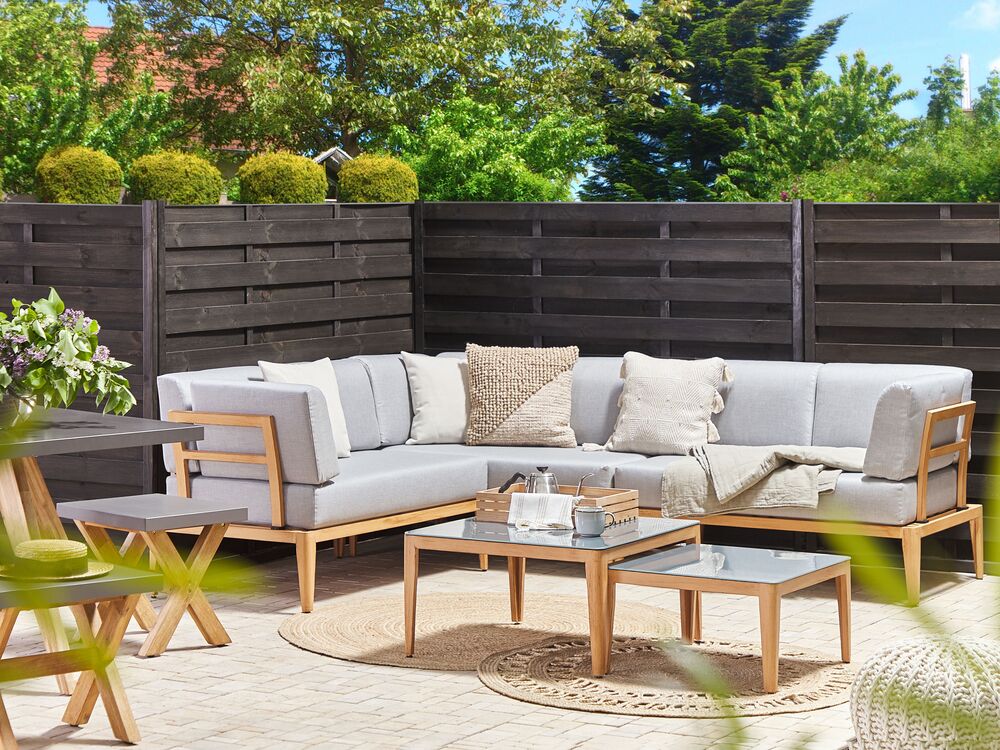 Salon de jardin modulable 6 places en aluminium bois clair et gris RIMA