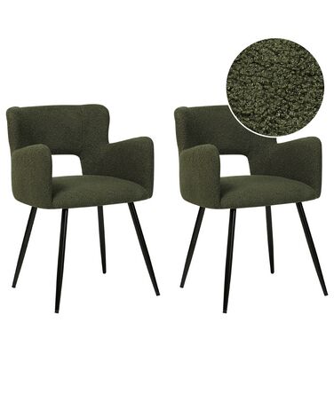 Set of 2 Boucle Dining Chairs Dark Green SANILAC