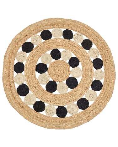 Pyöreä matto juutti beige/musta ⌀ 140 cm HOVIT