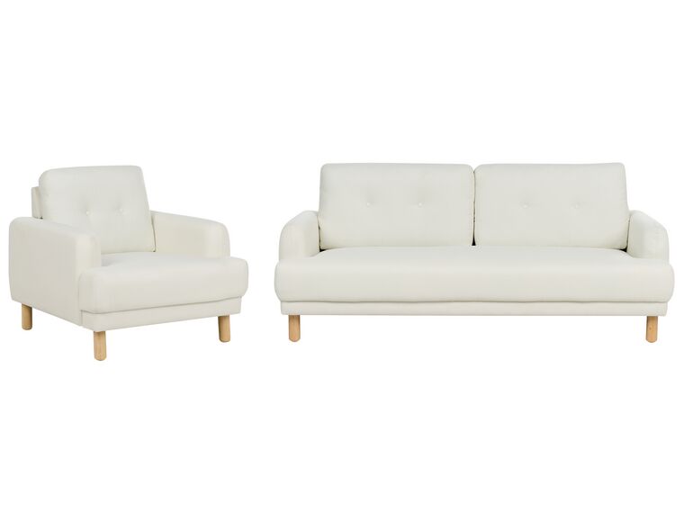 Conjunto de sofás com 4 lugares em tecido branco creme TUVE_911593