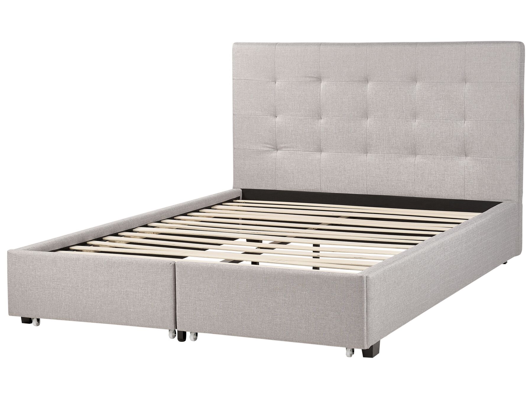 Fabric EU Double Size Bed with Storage Light Grey LA ROCHELLE Beliani.co.uk