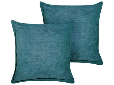 Set of 2 Corduroy Cushions 43 x 43 cm Teal ZINNIA