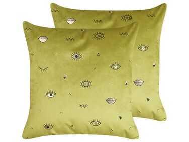 Set of 2 Velvet Cushions Eye Motif 45 x 45 cm Green AEONIUM