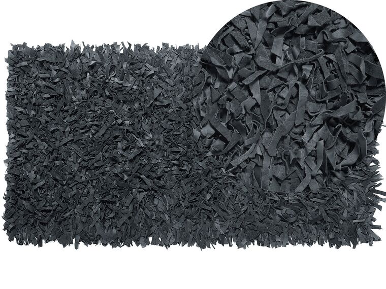 Vloerkleed leer zwart 80 x 150 cm MUT_719347