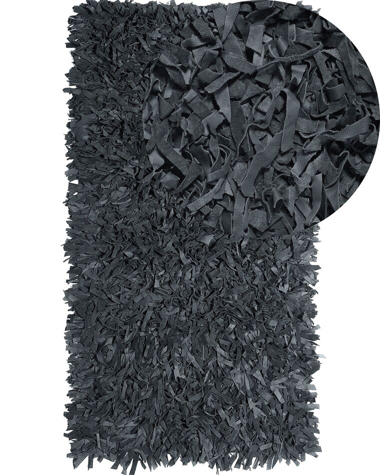 Teppich Leder schwarz 80 x 150 cm Shaggy MUT_719347