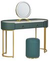 Konsolbord med 2 skuffer LED spejl og puf mørkegrøn og guld VINAX_845120