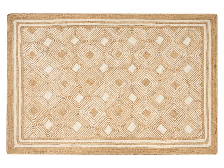 Teppich Jute beige 200 x 300 cm geometrisches Muster Kurzflor MENGEN_885034