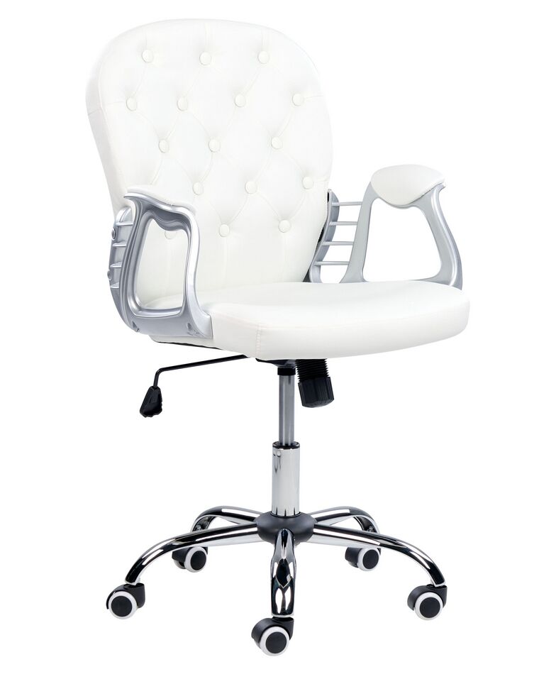 Krzesło biurowe regulowane ekoskóra białe PRINCESS_744610