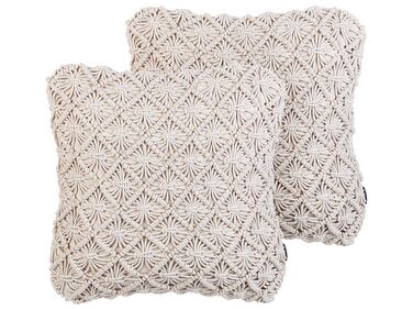 Set of 2 Cotton Macramé Cushions 45 x 45 cm Light Beige KIZKALESI