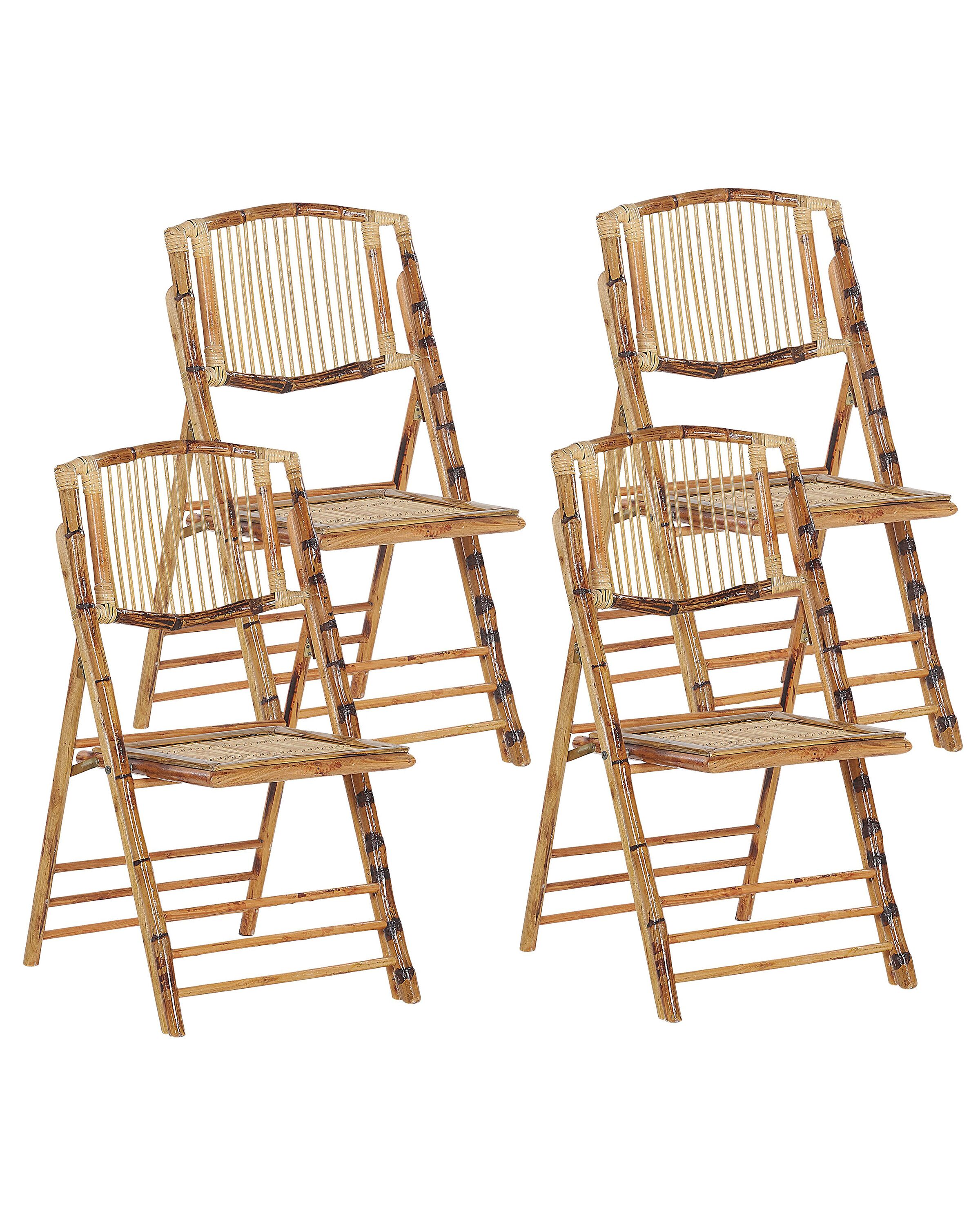 Beliani Set of 4 Rattan Chairs Light Wood Folding Dining Chairs Trentor