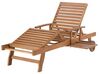 Acacia Wood Reclining Sun Lounger with Blue and Beige Cushion JAVA_763101