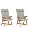 Set of 2 Acacia Wood Garden Folding Chairs with Taupe Cushions JAVA_788671