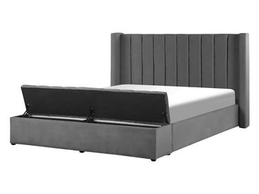  Sametová postel s lavičkou 140 x 200 cm šedá NOYERS