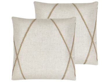 Set of 2 Cushions Geometric Pattern 45 x 45 cm Beige LICUALA