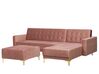 Sofá de canto 4 lugares com repousa-pés em veludo rosa à esquerda ABERDEEN_735932