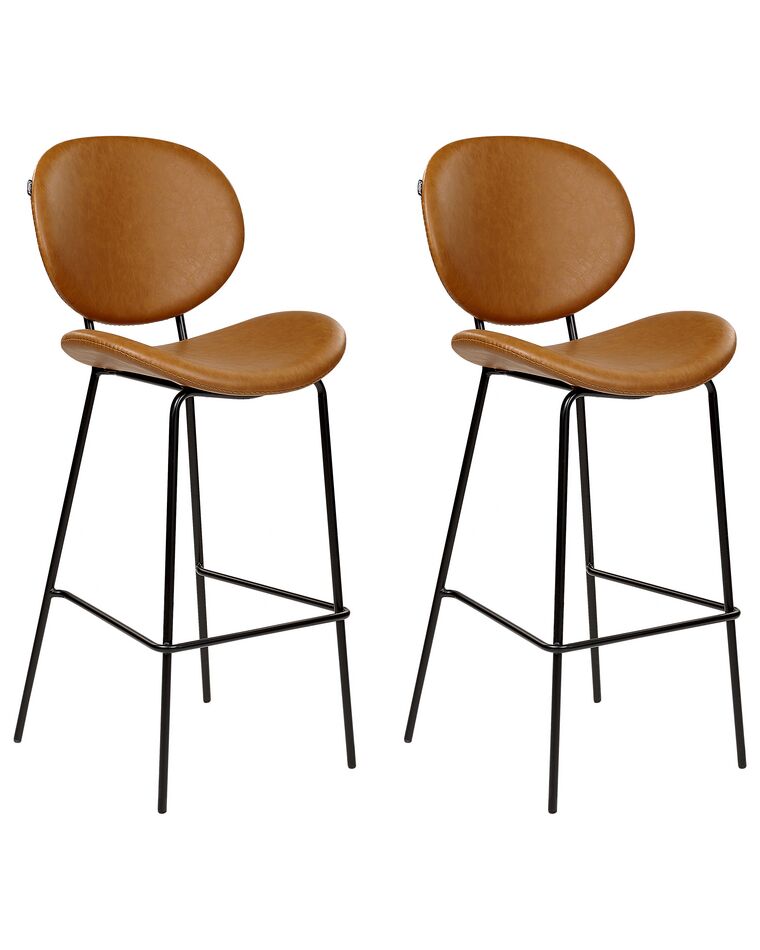 Conjunto de 2 sillas de bar de piel sintética marrón dorado LUANA_886367