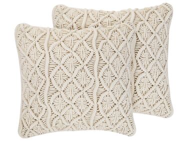 Conjunto de 2 almofadas decorativas em algodão com efeito de macramé creme claro 45 x 45 cm GOREME