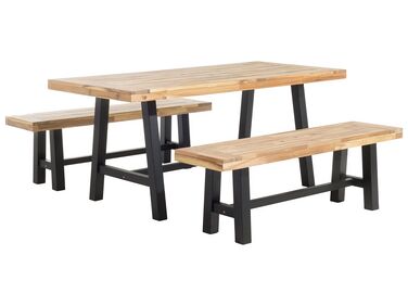Set de jardin table et bancs en bois avec pieds noirs SCANIA