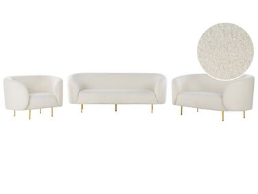 Conjunto de sofás com 6 lugares em tecido bouclé branco LOEN