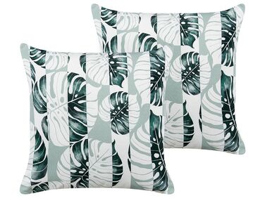 Set of 2 Outdoor Cushions Leaf Pattern 45 x 45 cm Green TERMINI