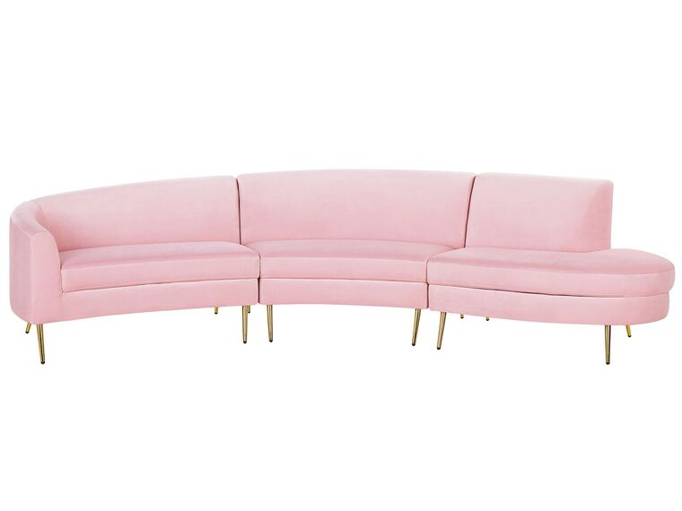 Sofá semicircular 4 plazas de terciopelo rosa/dorado MOSS_810376